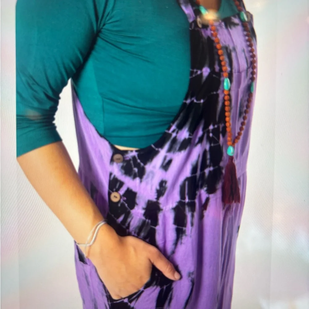 Purple Tie-Dye Relaxed Jumpsuit SHORT - Picture 3 of 8